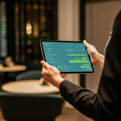 Host del restaurante usando tablet con el dashboard