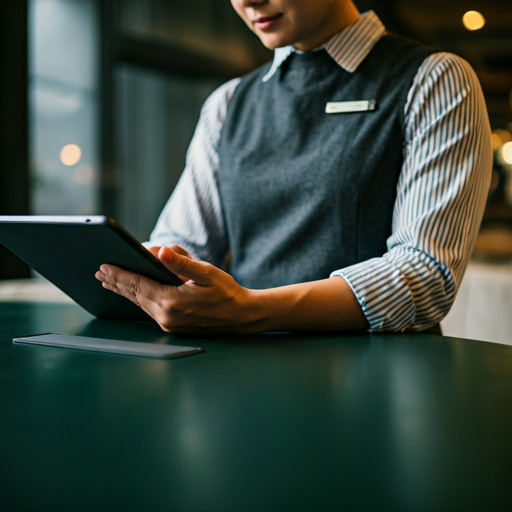 Personal de restaurante utilizando tablet para gestionar reservas